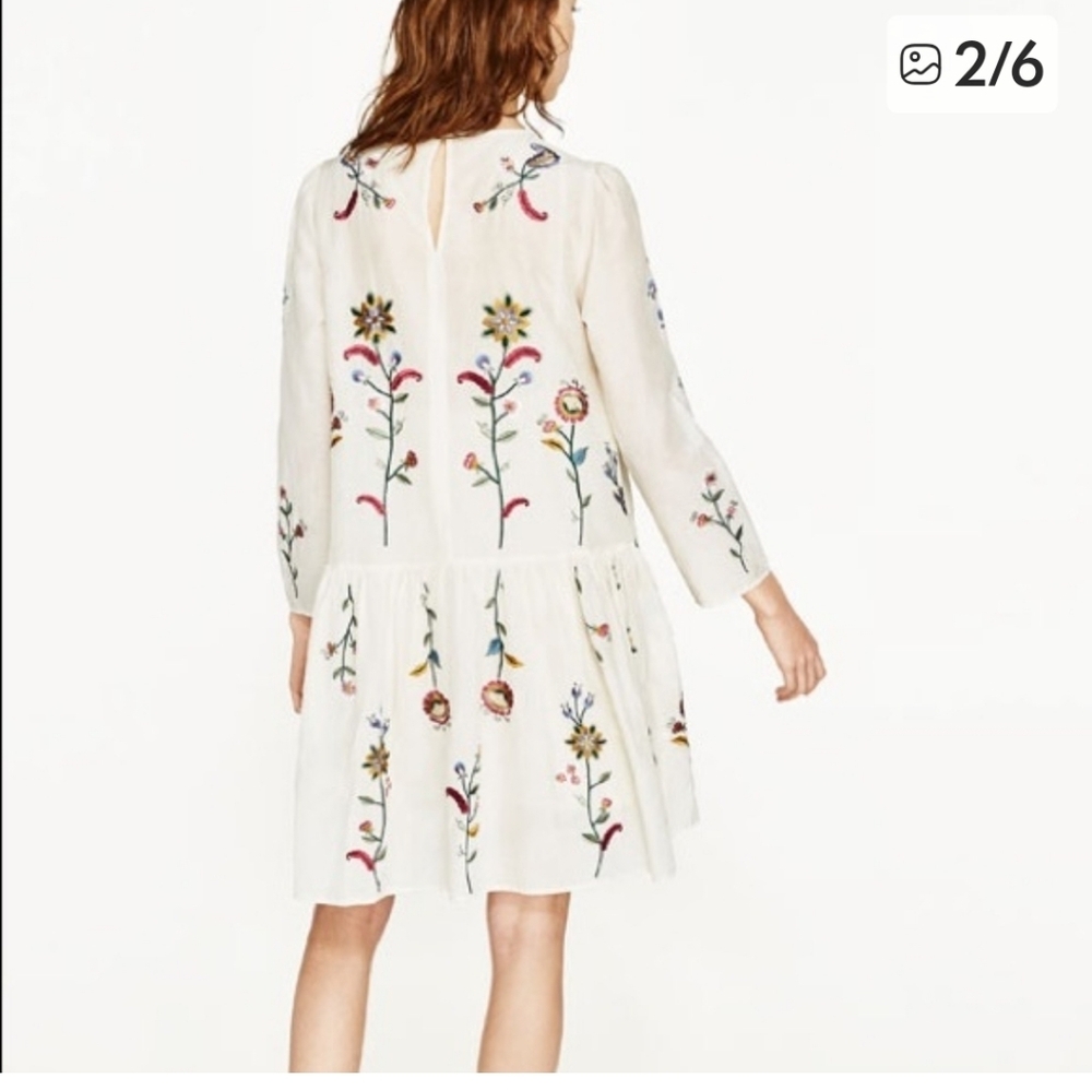ZARA Mulberry Silk Embroidered Floral High-low Long Sleeve Mini Dress Size L - Picture 2 of 11